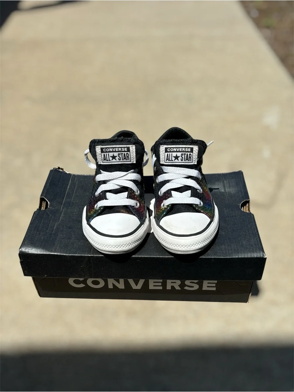 Converse Kids Low-Top Sneakers in Black with Rainbow Sequin